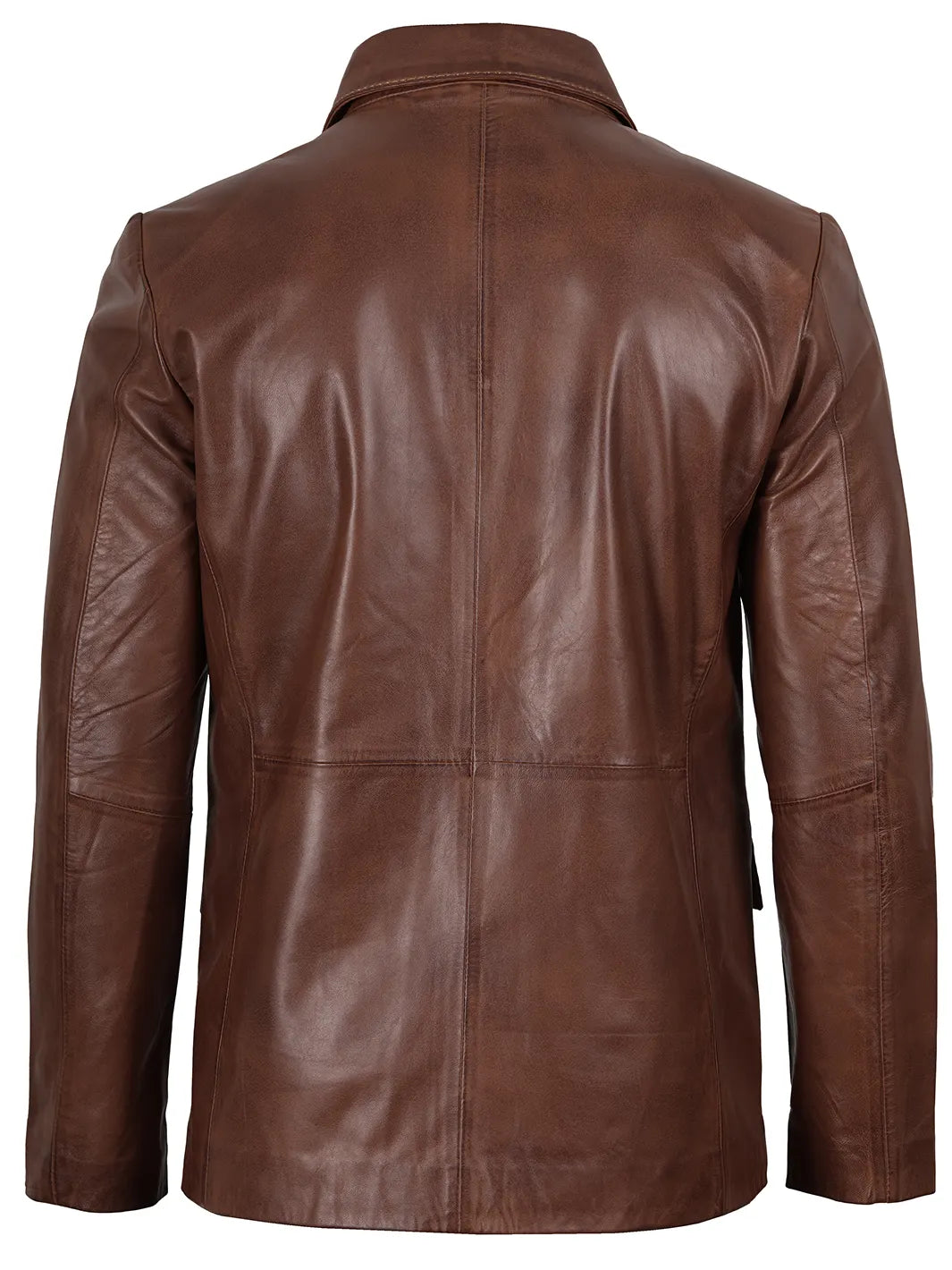 Two Button Cognac Wax Leather Blazer Mens