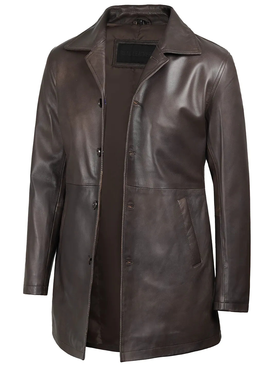 Winchester Men's Distressed Dark Brown Leather Car Coat