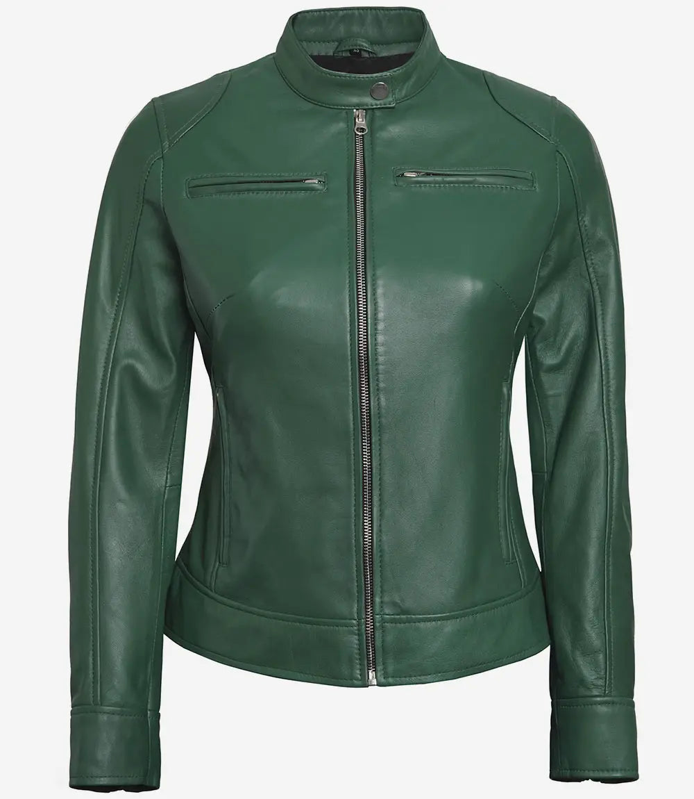 Women cafe racer leather jacket