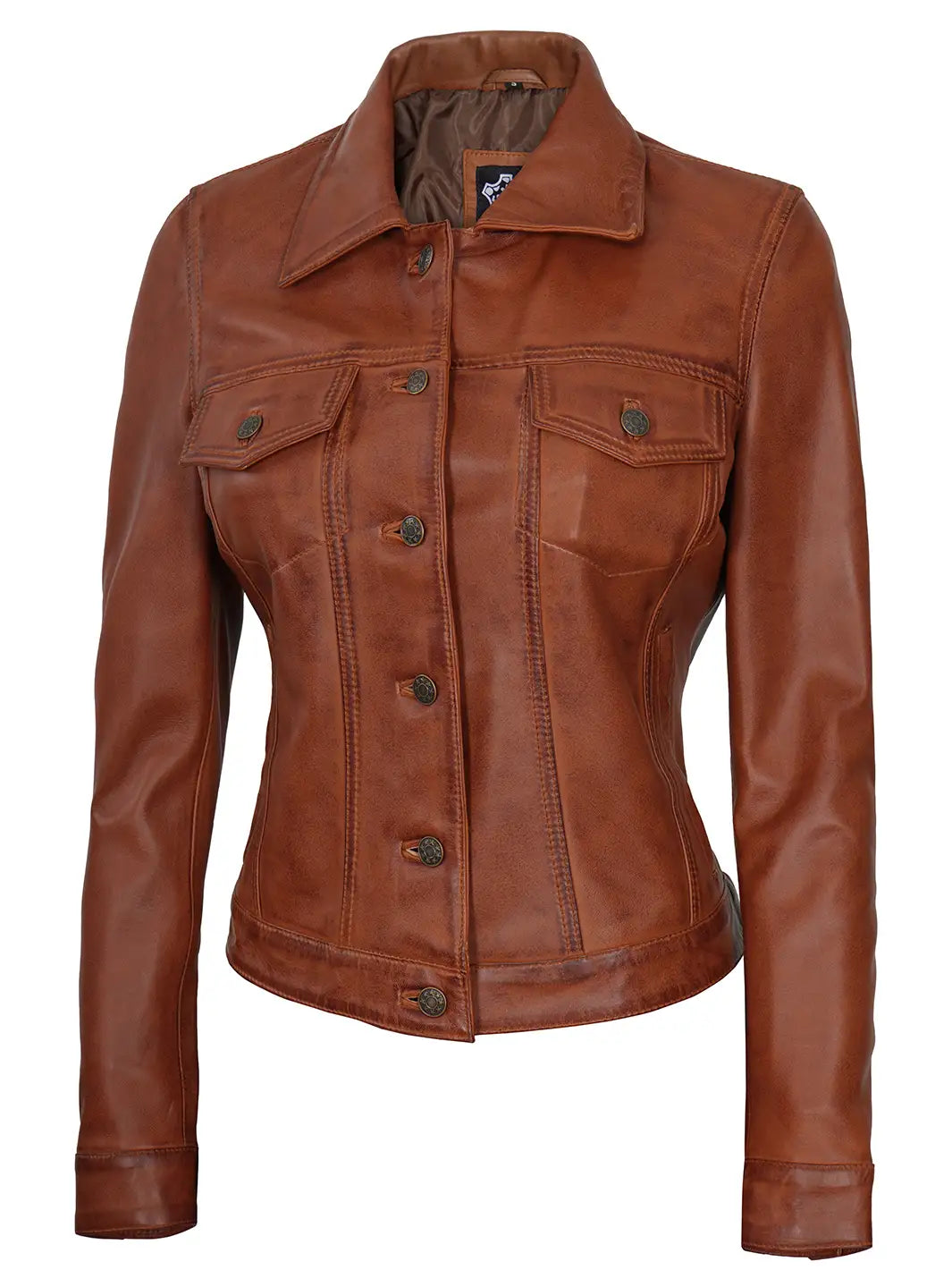 Women cognac biker leather jacket