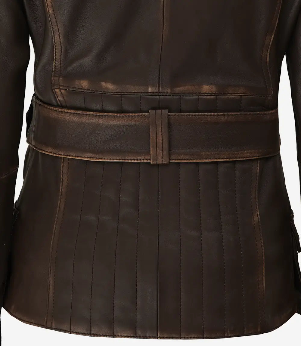 Women's Distressed Brown Asymmetrical Leather Biker Jacket
