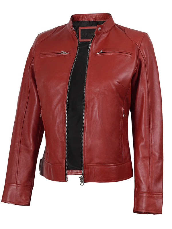 Women's Dodge Cafe Racer Red Leather Jacket