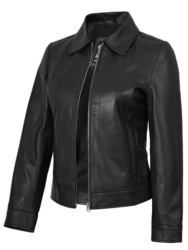 Women's black Harrington real leather jacket