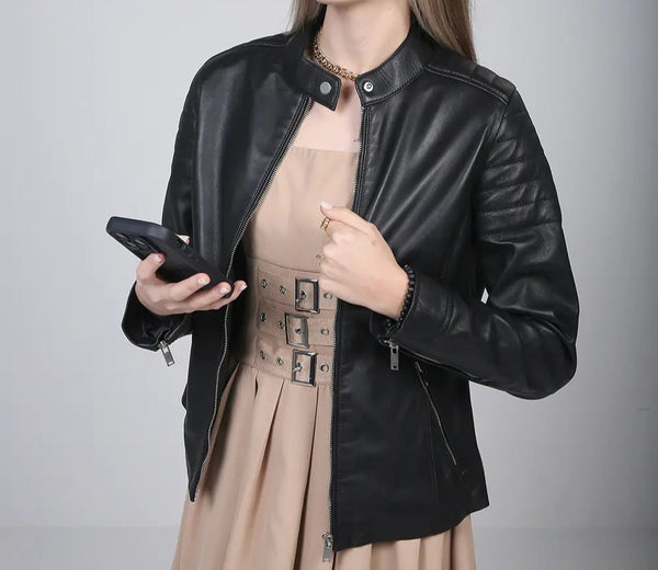 Women's sleek black cafe racer leather jackets