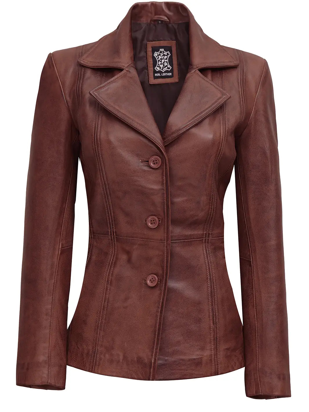 brown leather blazer