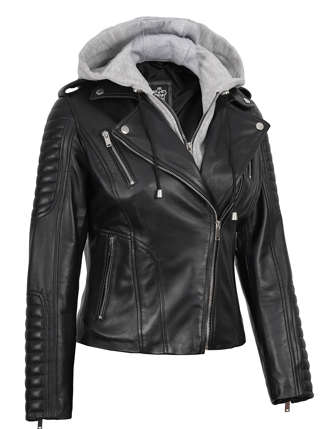 Black Leather Jacket Womens Hooded
