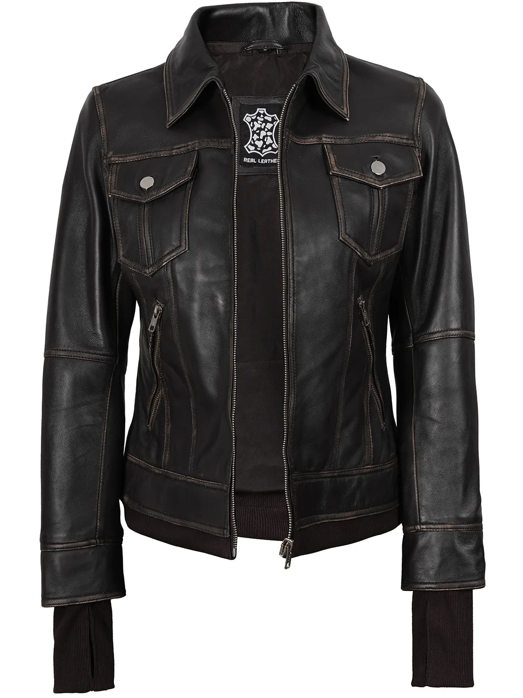 Womens Dark Brown Hooded Leather Jacket