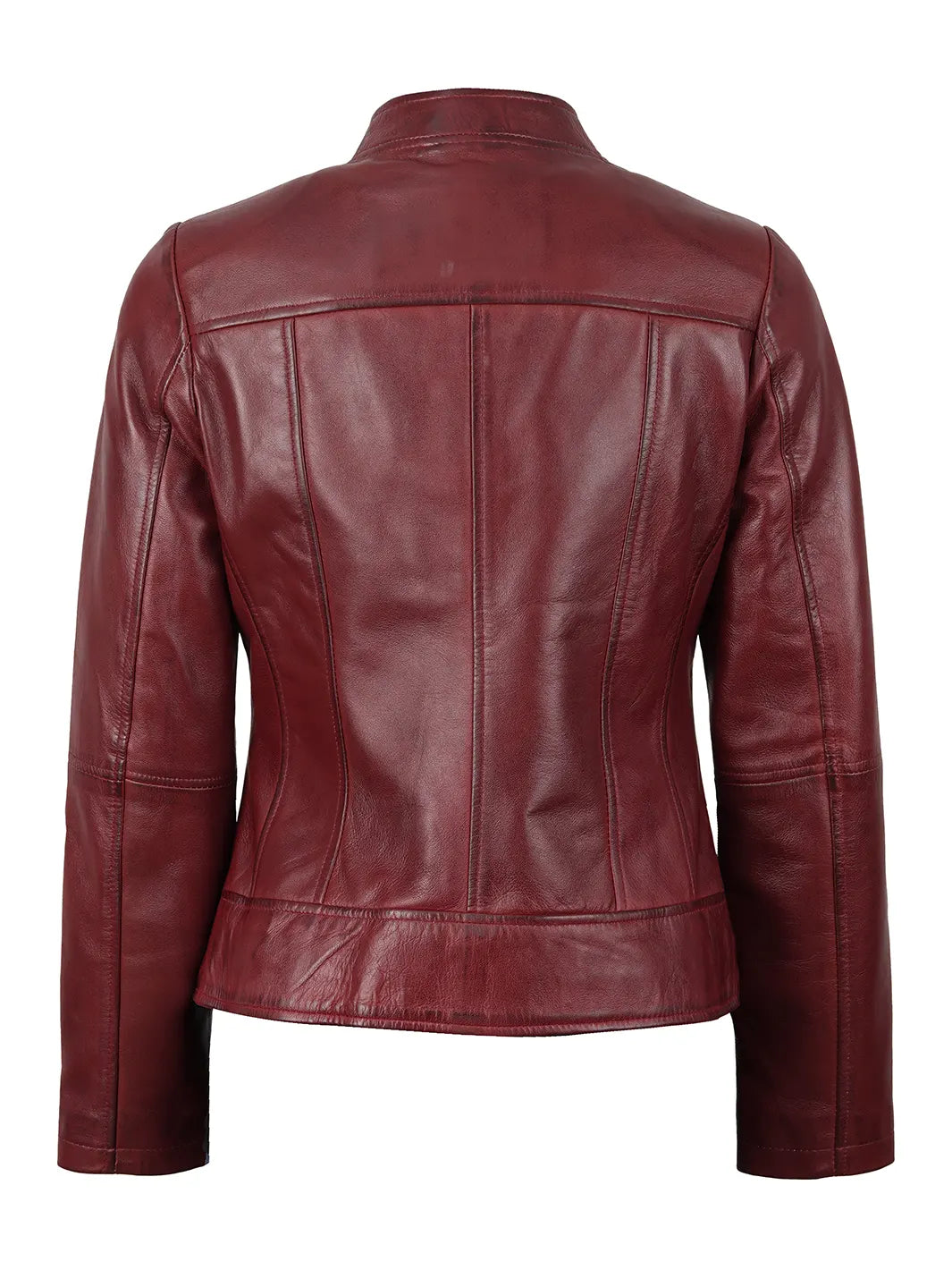 Womens Burgundy Cafe Racer Leather Jacket