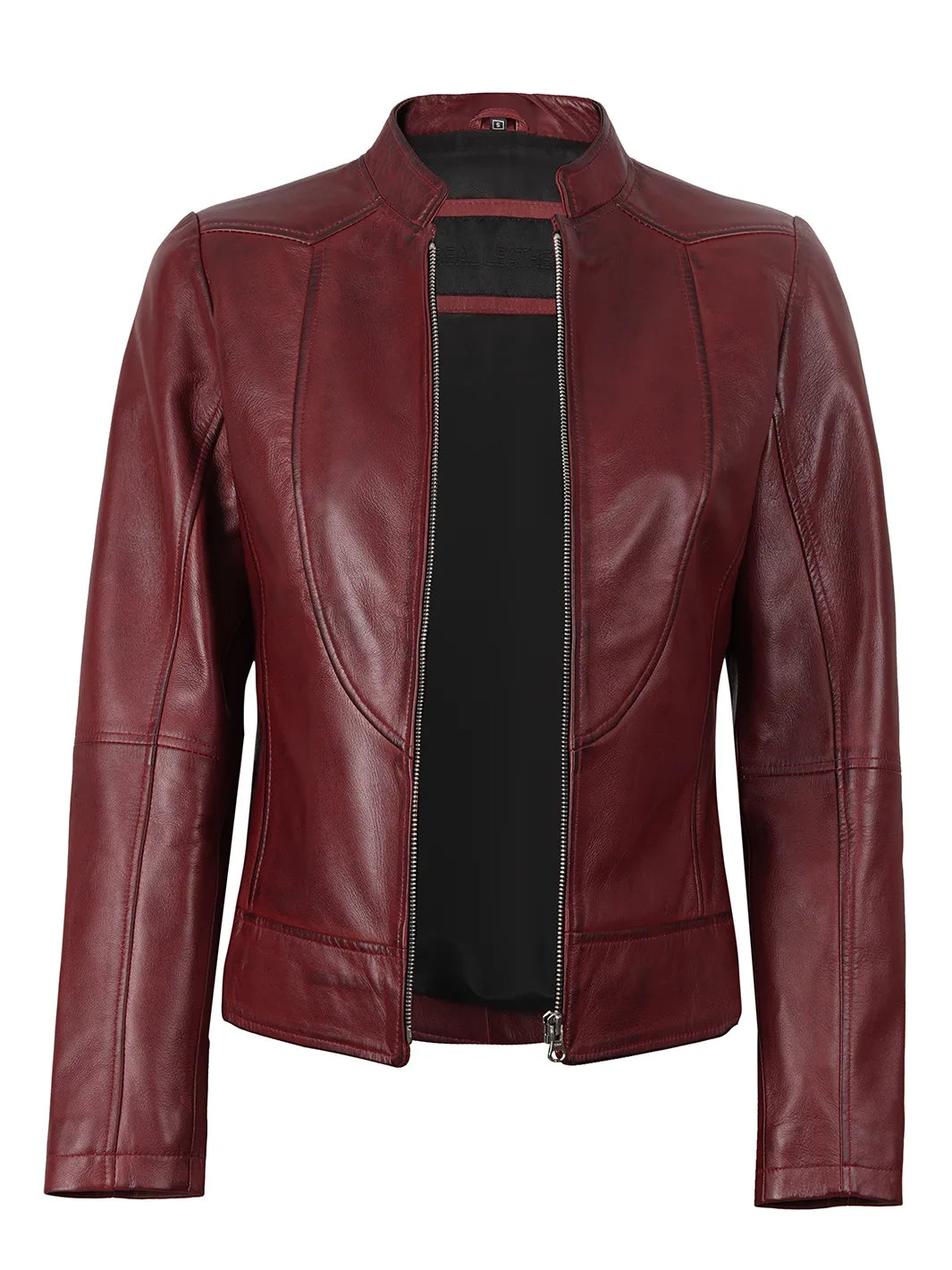 Womens Burgundy Cafe Racer Leather Jackets