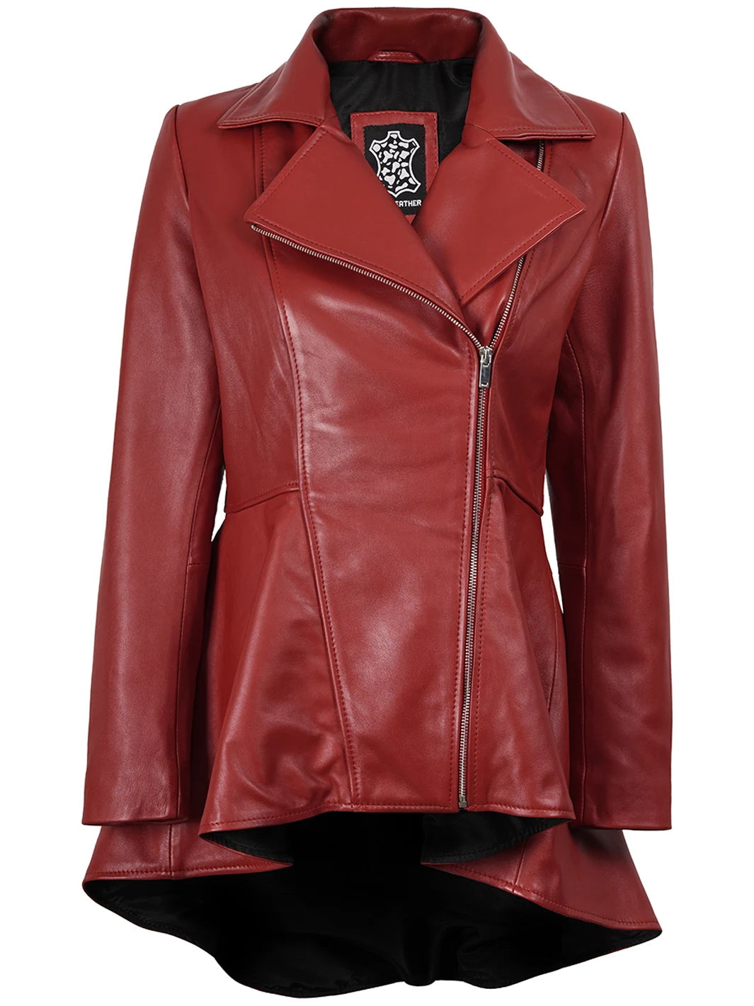 Womens Red Asymmetrical Peplum Leather Jackets