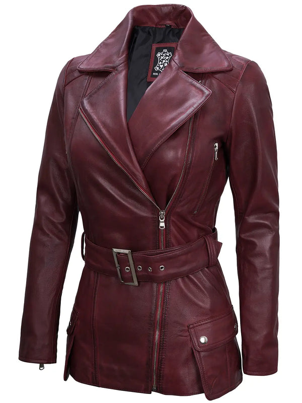 Womens maroon leather jacket