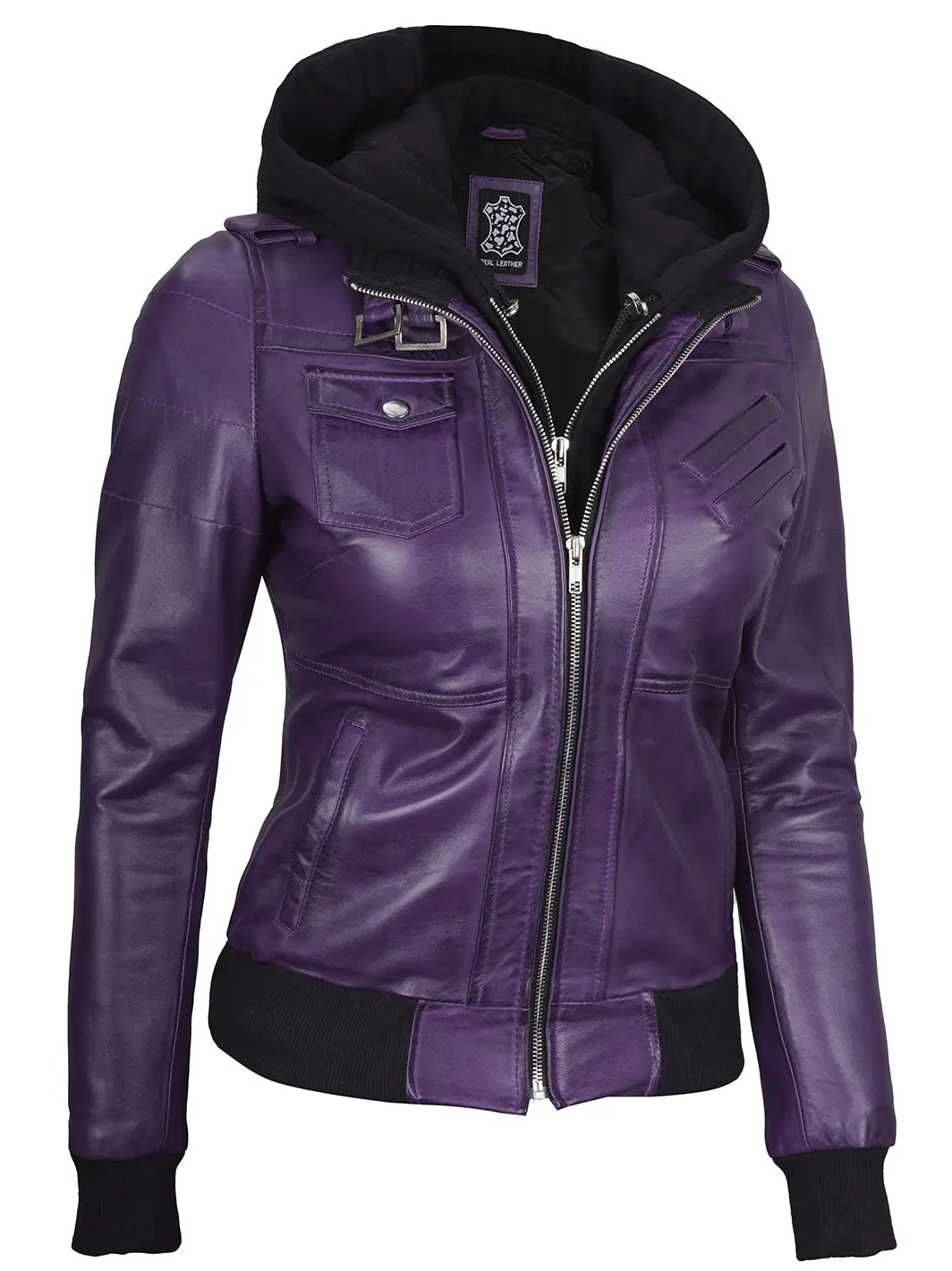 Womens hooded leather jacket