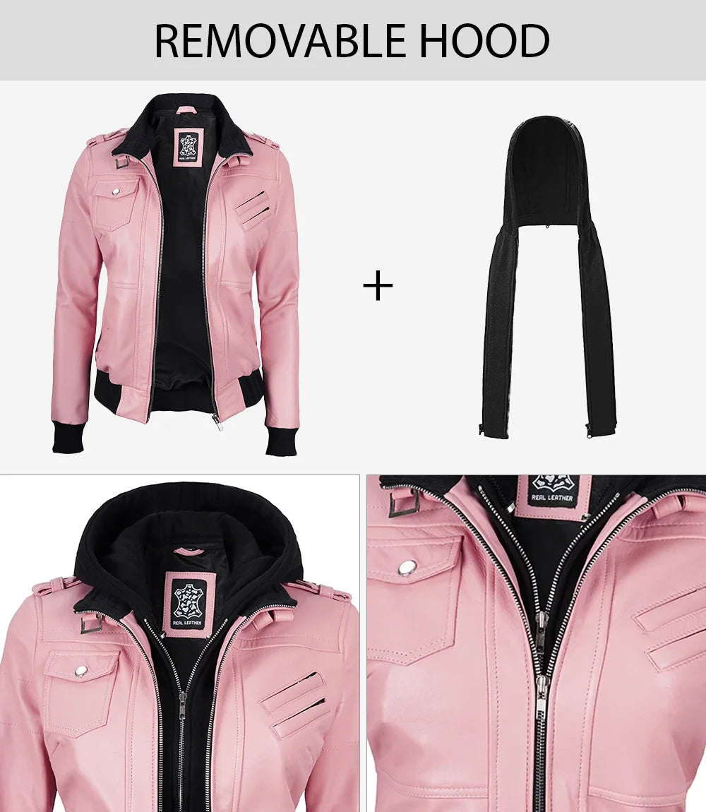 removable hooded leather jacket