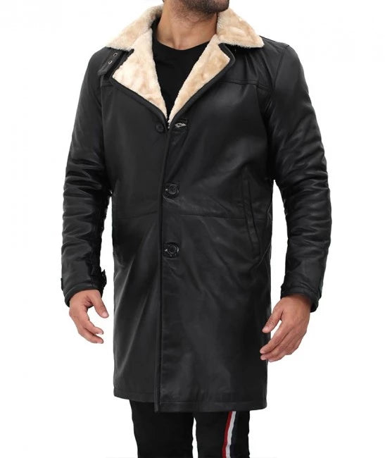 Real Leather Black Shearling Coat Mens Decrum