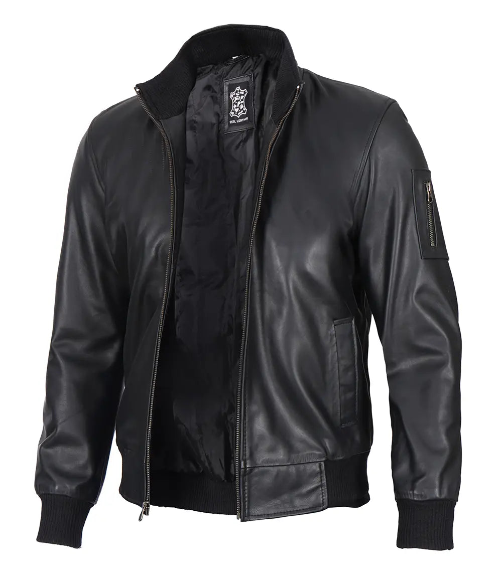 black bomber leather jacket