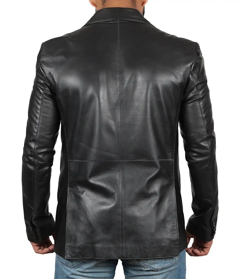 black leather blazer mens jacket