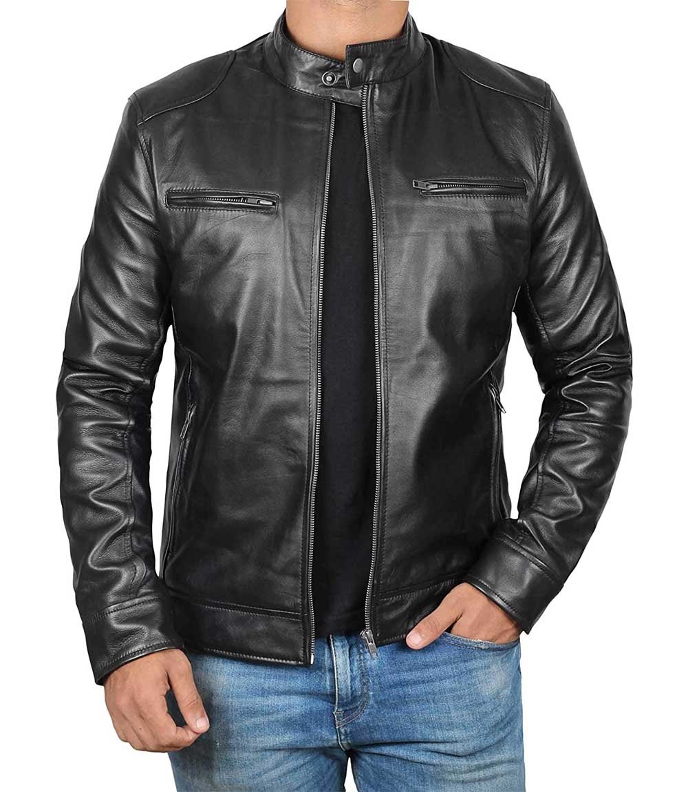 Mens Black Cafe Racer Leather Jacket