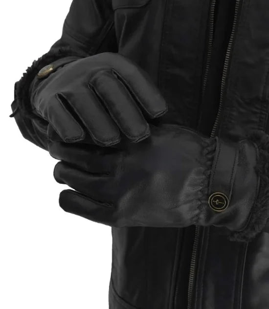 black leather fur glove