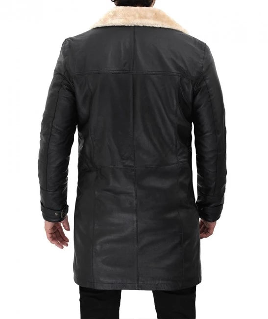 Real Leather Black Shearling Coat Mens Decrum