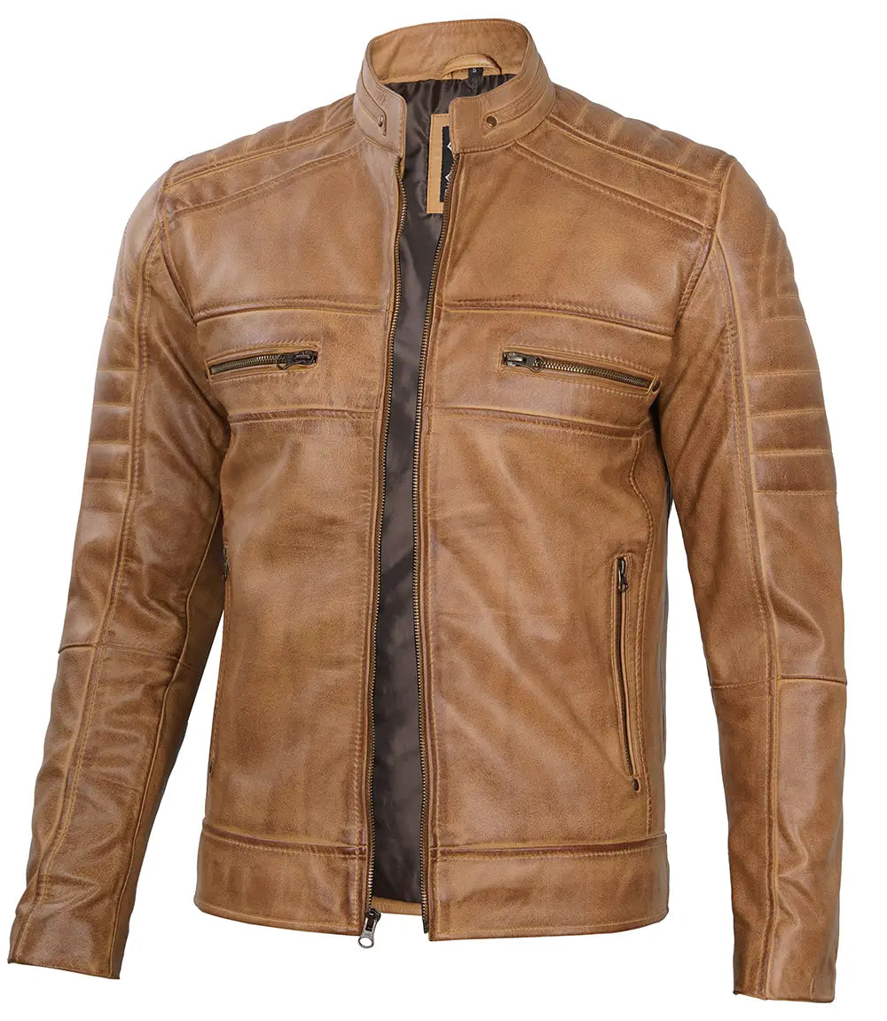 cafe racer camel leather jacket