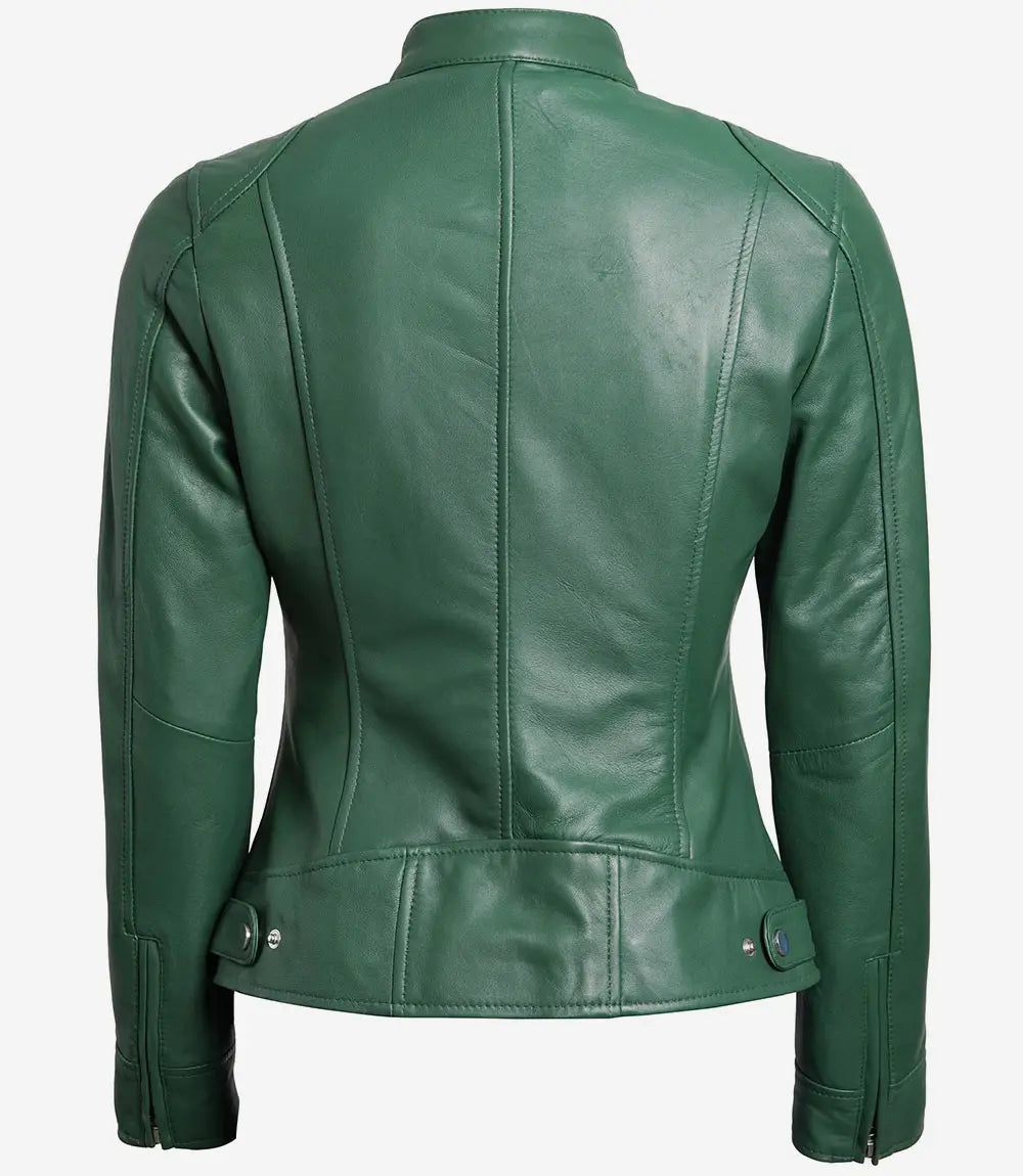 green cafe racer leather jacket for women