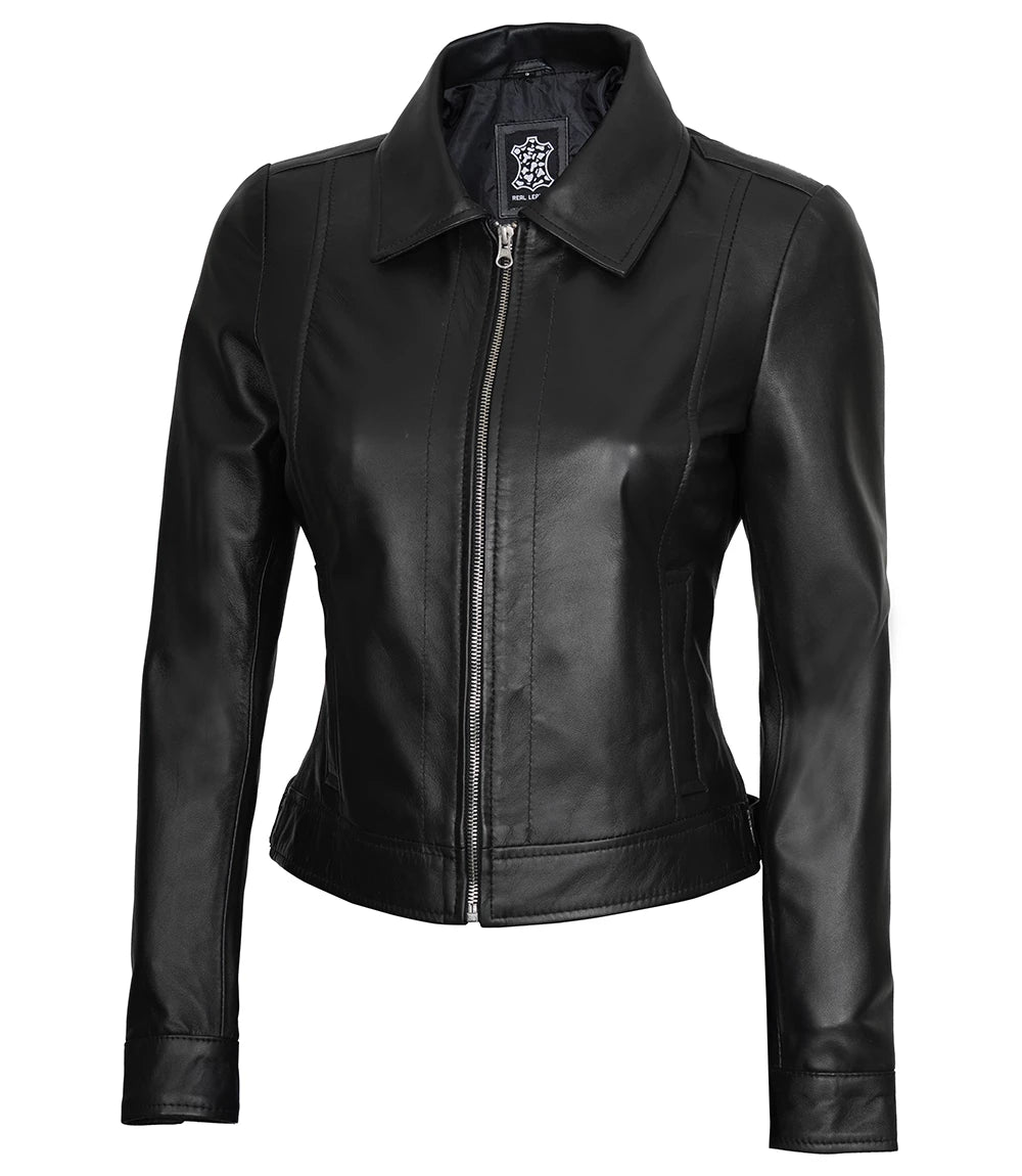 womens black leather jacket