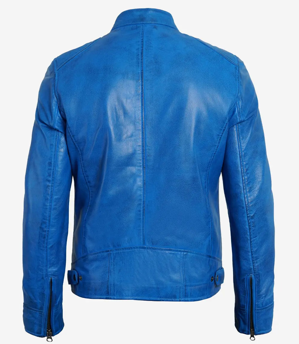 leather jacket blue cafe racer men