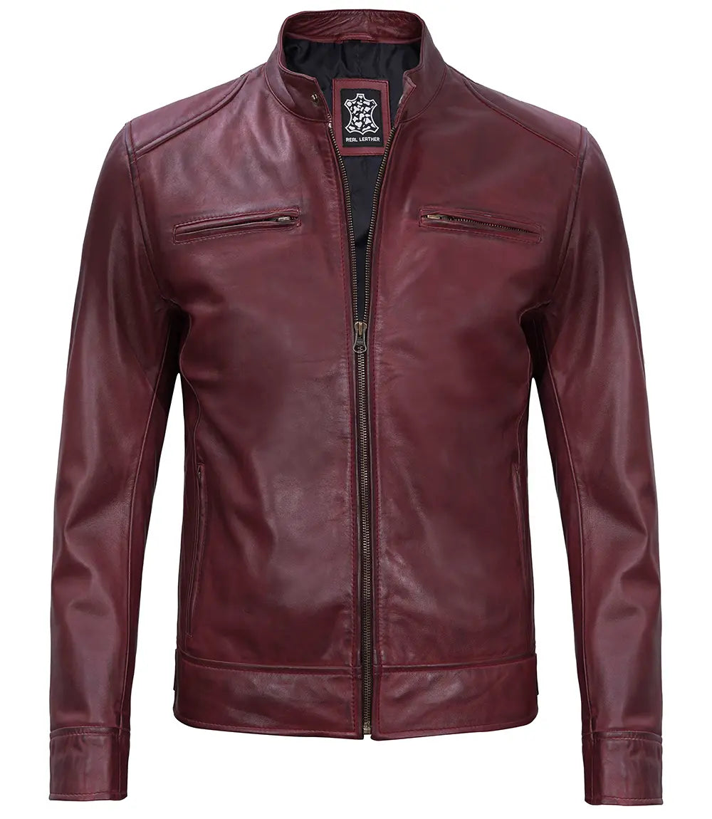 maroon leather jacket mens