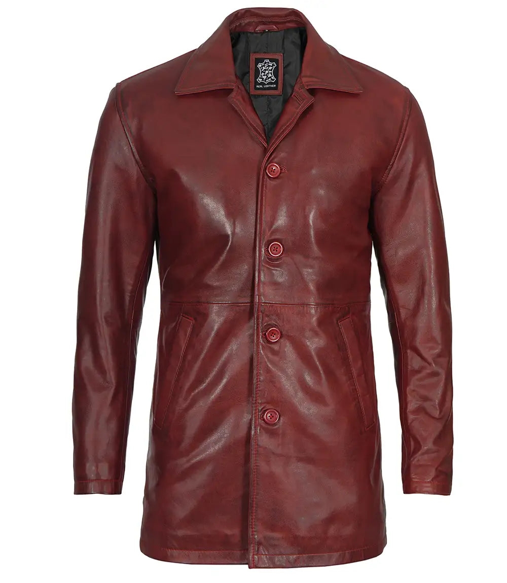 maroon men leather coat