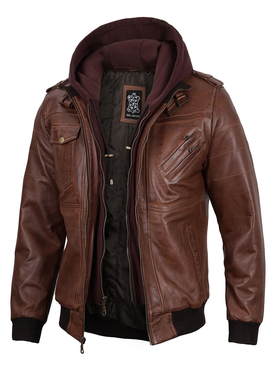 mens brown hooded jacket