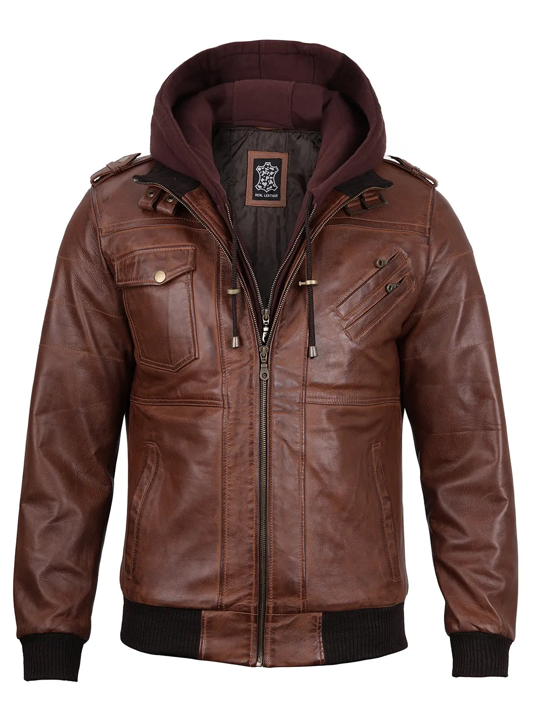 mens cognac brown hooded jacket