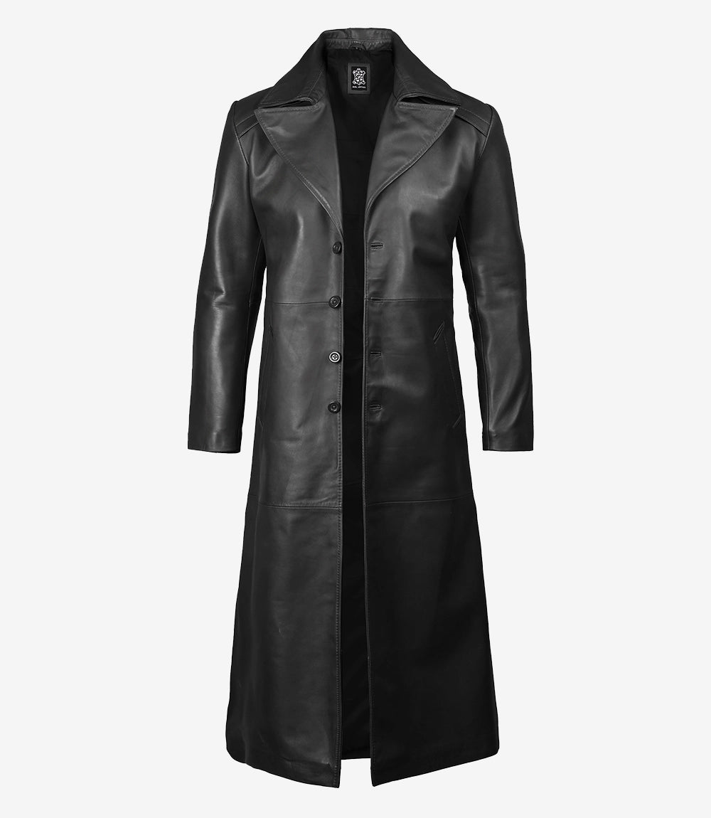 Herren Ledermantel Aus Echtem Rindsleder – Langer Mantel In Grau, Klassisches Design