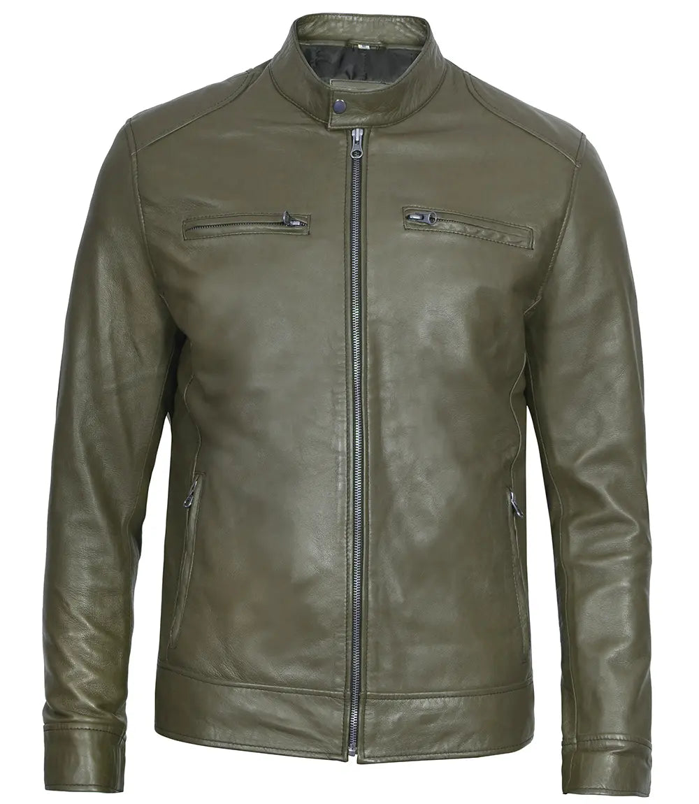 mens biker jacket green