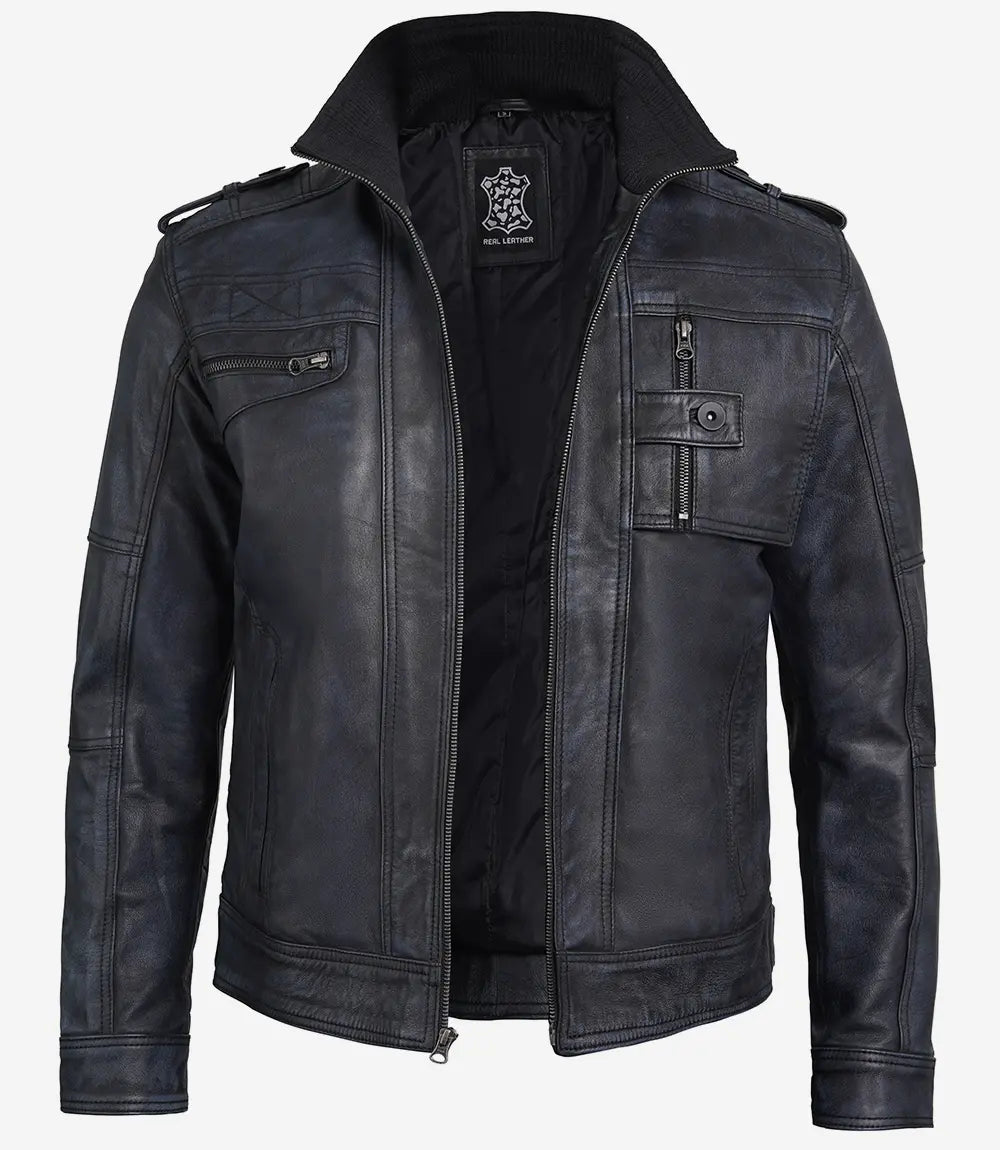 mens black distressed leather jacket