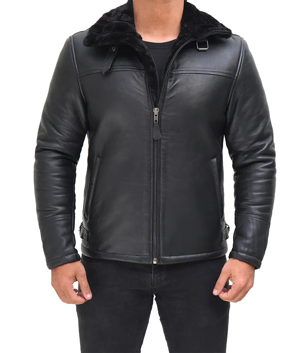 mens black leather shearling jacket