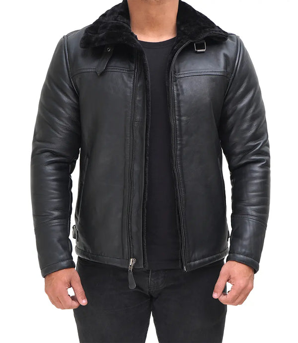 mens lack shearling leather jacket