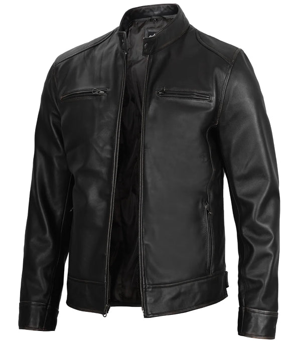 Dodge Herren-Lederjacke „Café Racer“ in Schwarz