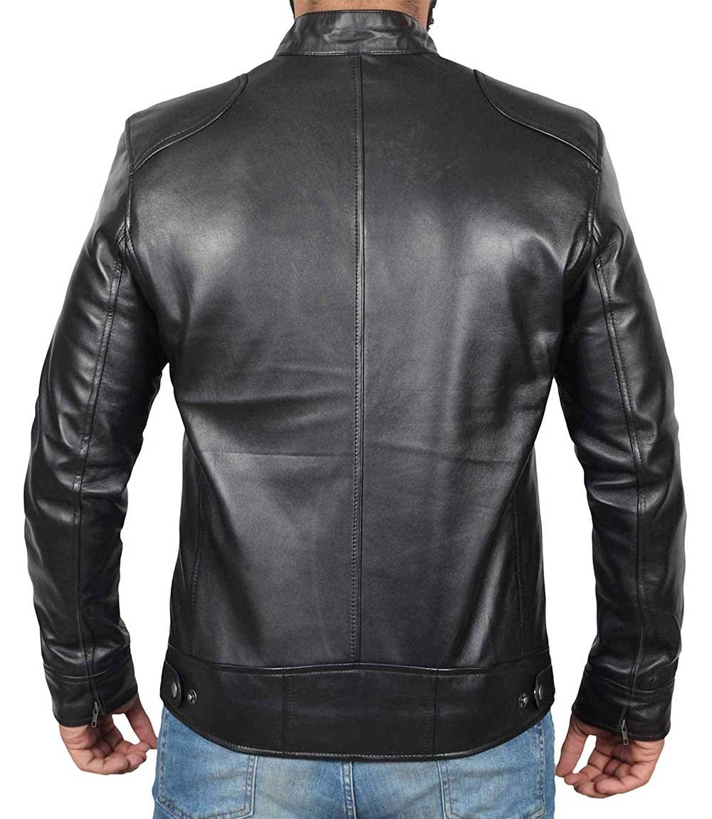 Mens Black Cafe Racer Leather Jacket