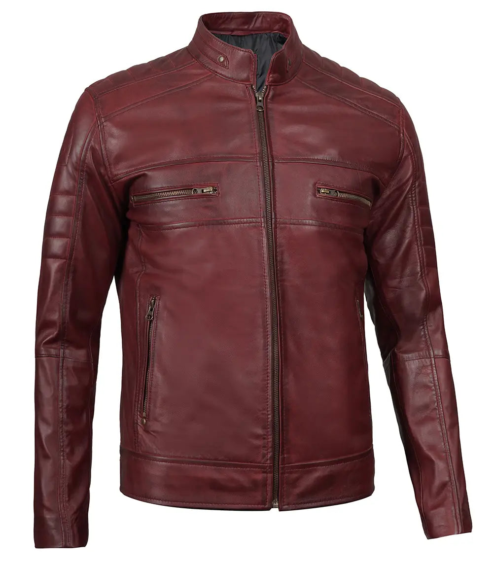 mens maroon cafe racer jacket