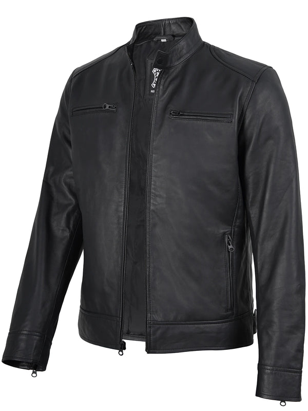 mens real leather jacket black