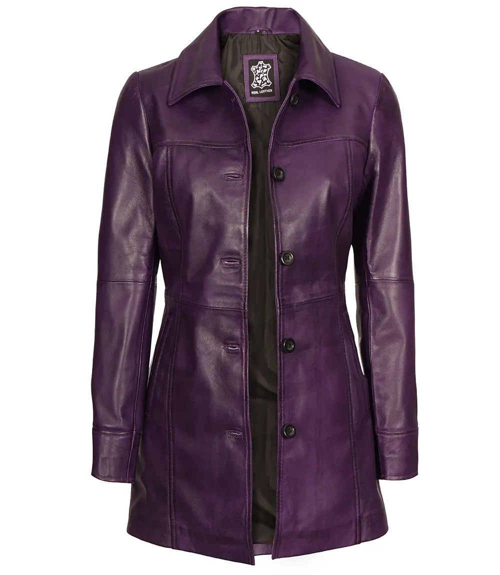 real leather womens car coat