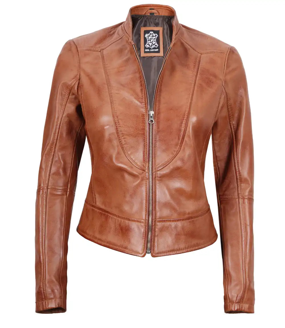 tan leather jacket women