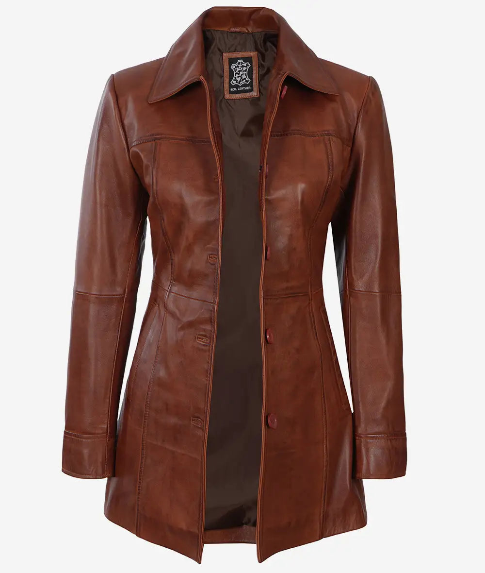 Cognac brown leather coat