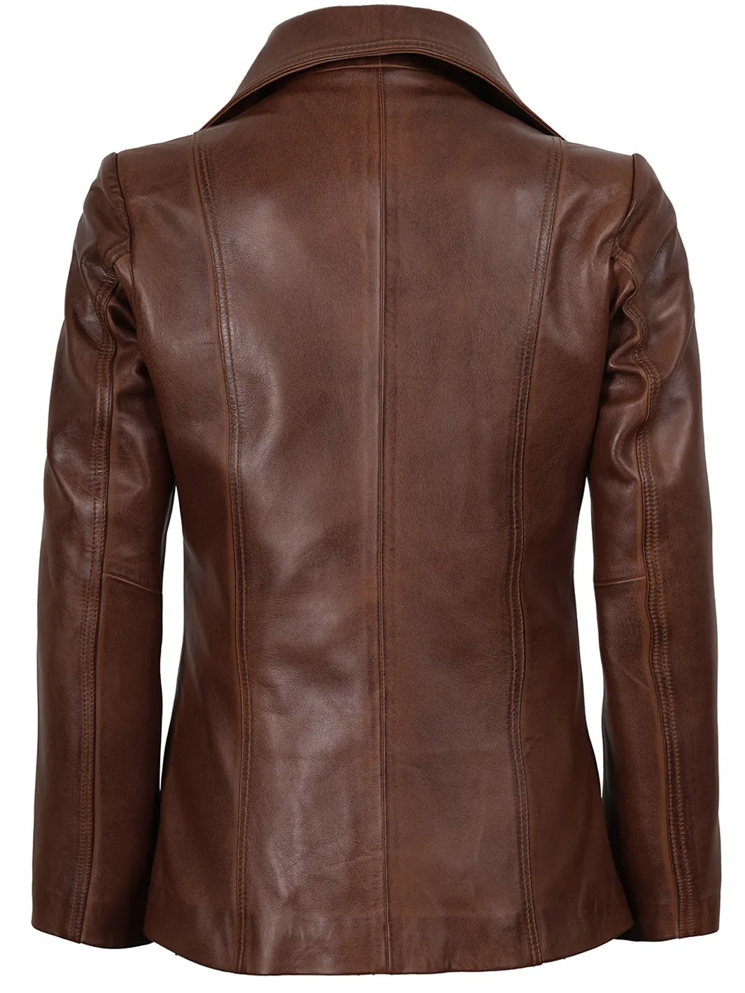 Womens Cognac Real Leather Blazer