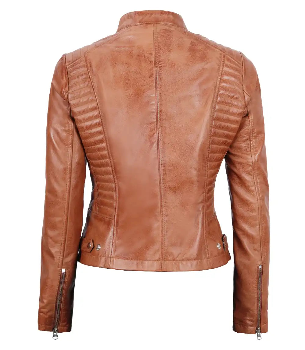 tan women leather jacket