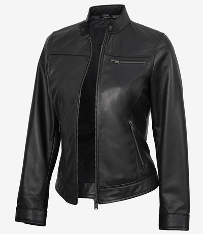 Schwarze Motorrad-Lederjacke für Herren von Vermont 