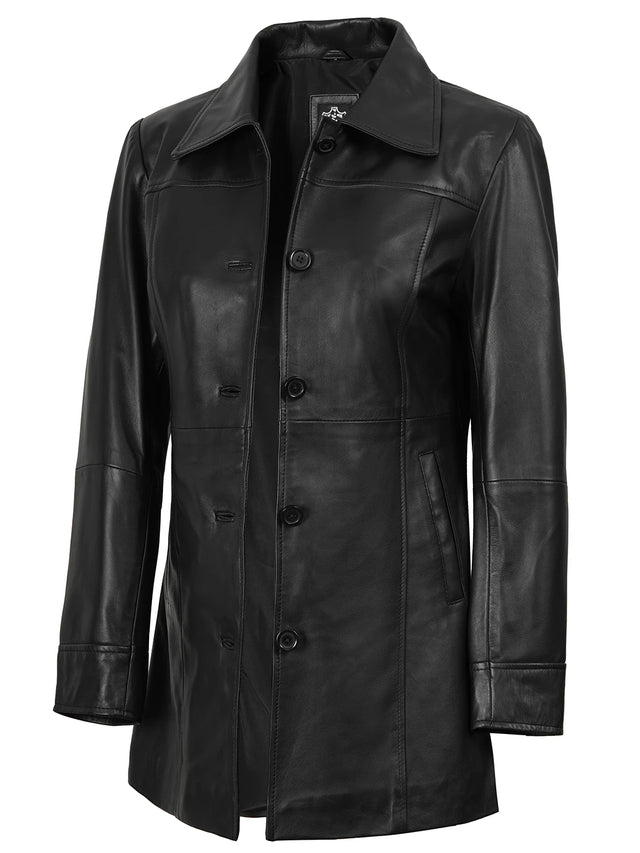 Women's Kandis black 3/4 length leather car coat