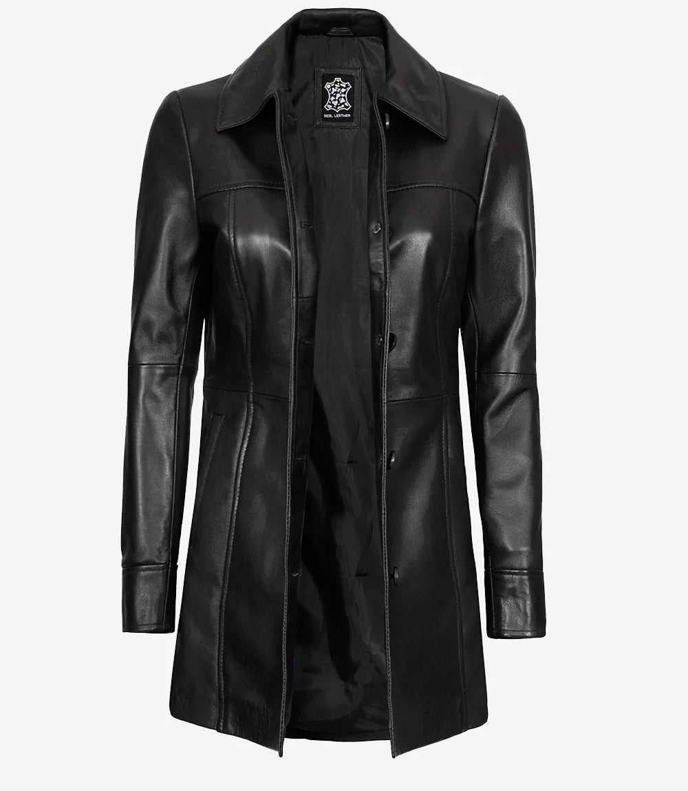 womens real leather coat black