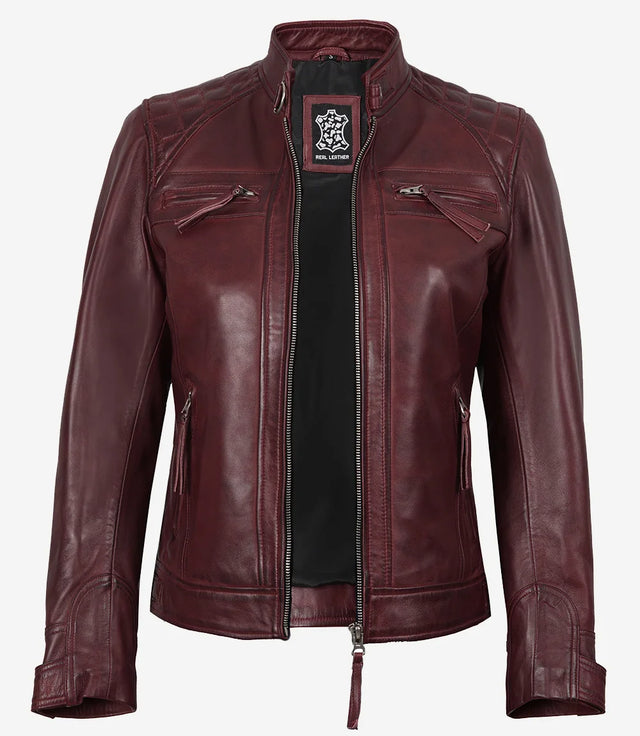 Gesteppte Cafe-Racer-Jacke, Burgund für Damen