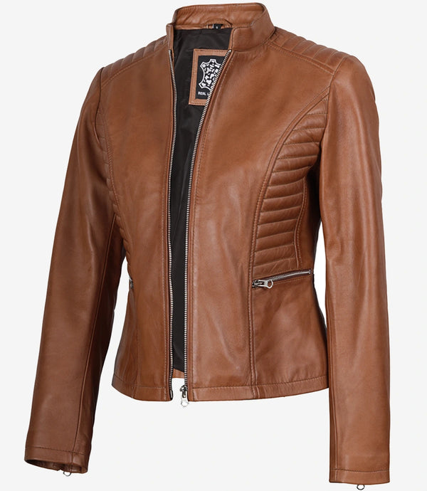 Rachel Cognac-Leder-Bikerjacke für Damen